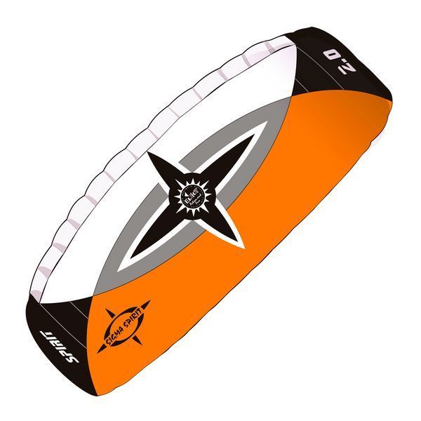 Elliot Sigma Spirit 2.0  Zweileiner-Lenkdrachen (Lenkmatte/Parafoil/2-Leiner) rtf (flugfertig) 190 cm x 68 cm schwarz/weiß/orange