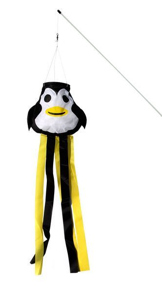 Elliot Peppi Pinguin fröhliche Windrabauken (Windsack/Windfänger) 16 cm x 14 cm x 60 cm schwarz/weiß/gelb