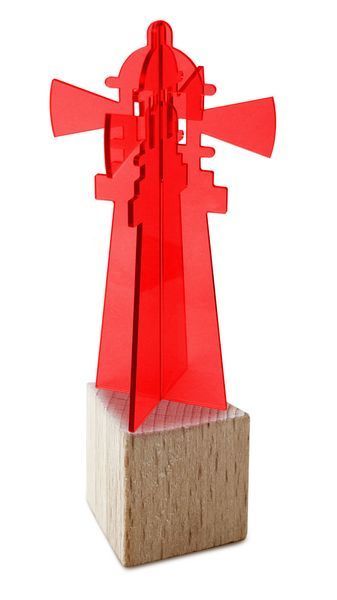 Elliot Lichtzauber - Sonnenfänger 3D-Leuchtturm midi 10 cm stehend inkl. Holzsockel rot