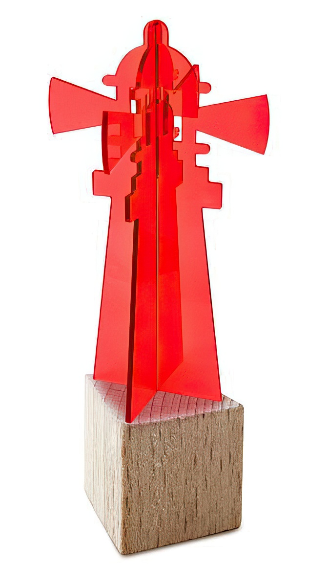 Elliot Lichtzauber - Sonnenfänger 3D-Leuchtturm midi 10 cm stehend inkl. Holzsockel rot