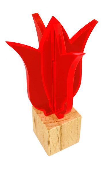 Elliot Lichtzauber - Sonnenfänger 3D-Tulpe mini 5 cm stehend inkl. Holzsockel rot
