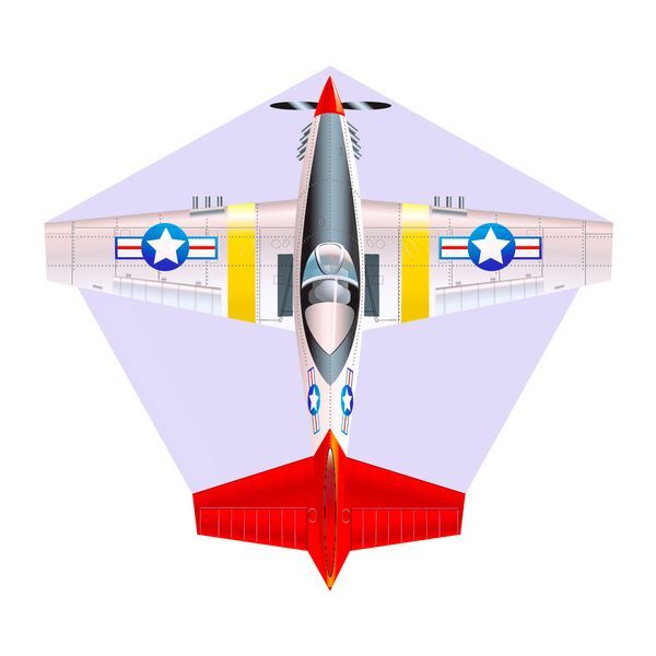 5 Stück - X-Kites Mini Mylar Kites Flugzeug P51 - Einleiner-Drachen/Kinderdrachen (1-Leiner) rtf (flugfertig) 10 cm x 10 cm grau/silber