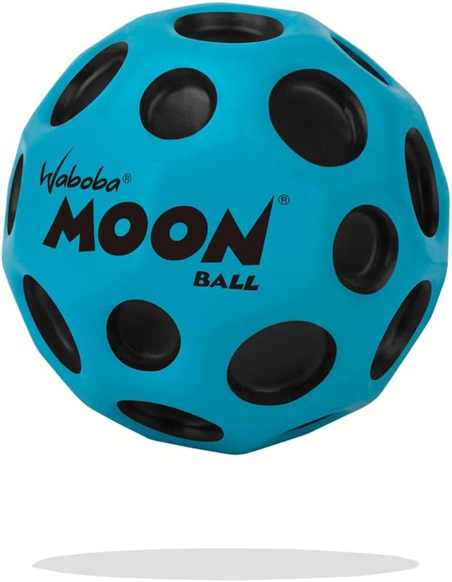 4 Stück - Waboba 3250600  Moon Ball – am Höchsten Springender Gummiball – Patentiertes Original-Design – Ballkrater Erzeugen beim Aufprall EIN knallendes Geräusch – Leicht Greifbar – Flummies für Kinder - 63mm blau