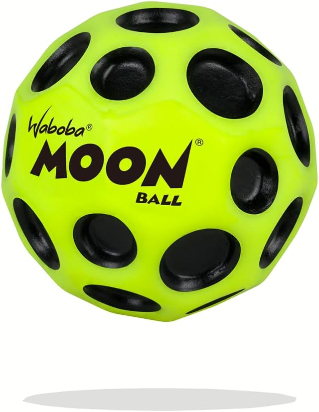 4 Stück - Waboba 3250600  Moon Ball – am Höchsten Springender Gummiball – Patentiertes Original-Design – Ballkrater Erzeugen beim Aufprall EIN knallendes Geräusch – Leicht Greifbar – Flummies für Kinder - 63mm neon-gelb