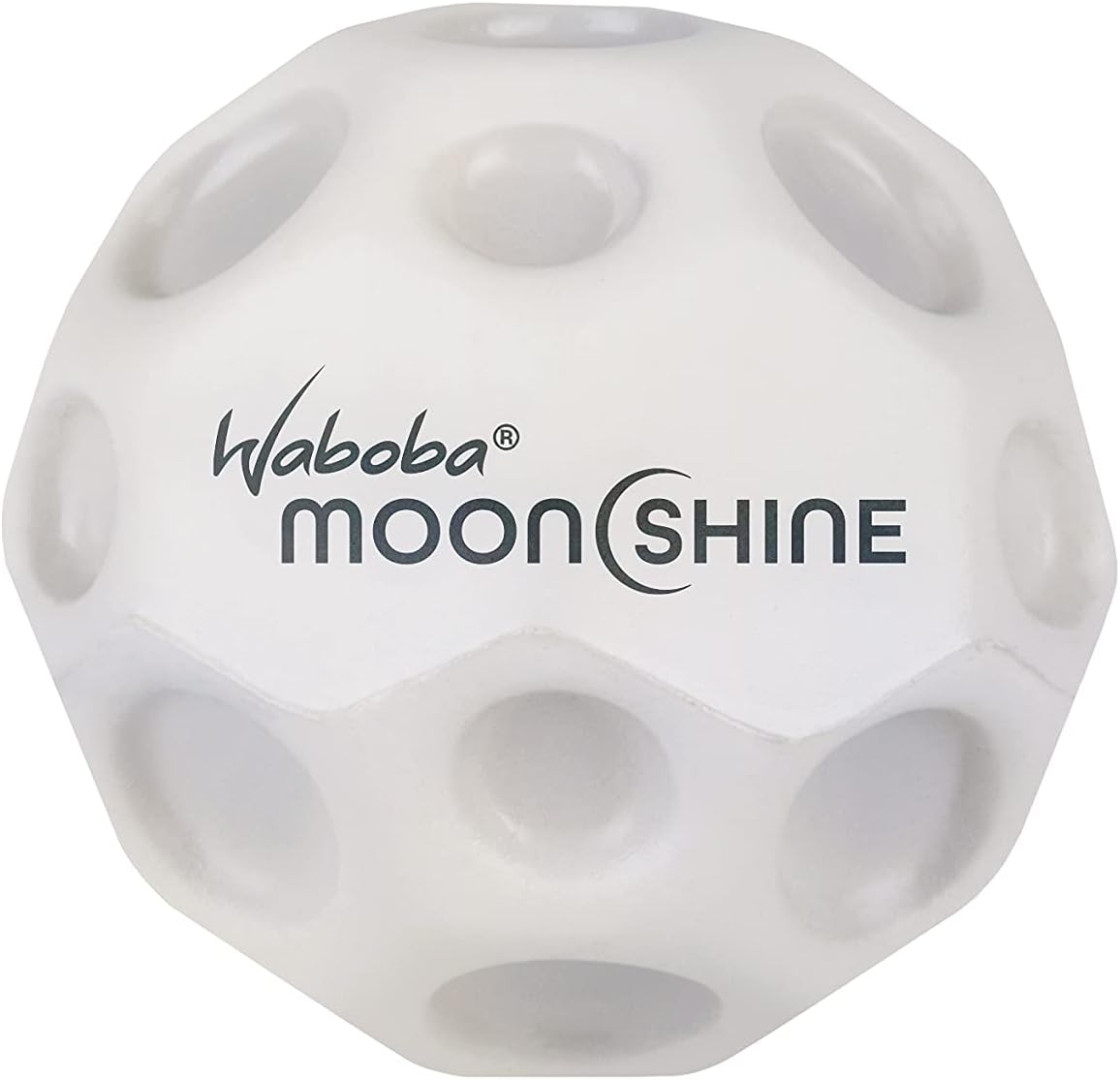 Waboba 3250609  Moon Ball – am Höchsten Springender Gummiball – Patentiertes Original-Design – Ballkrater Erzeugen beim Aufprall EIN knallendes Geräusch – Leicht Greifbar – Flummies für Kinder - 63mm MOONSHINE mit LED- leuchtet von innen