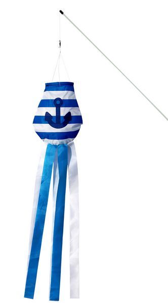 Elliot Meer & Mehr - fröhliche Windrabauken (Windsack/Windfänger) 16 cm x 14 cm x 60 cm blau/weiß