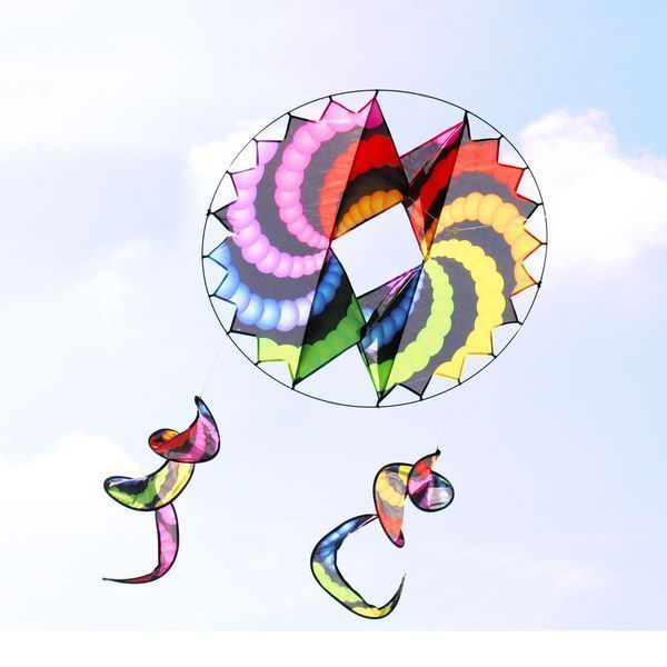 X-Kites Circle Wing - 3D-Einleiner-Drachen/Kinderdrachen (1-Leiner) rtf (flugfertig) 90 cm x 90 cm Polyestertuch mit Druck Gfk-Gestänge rainbow