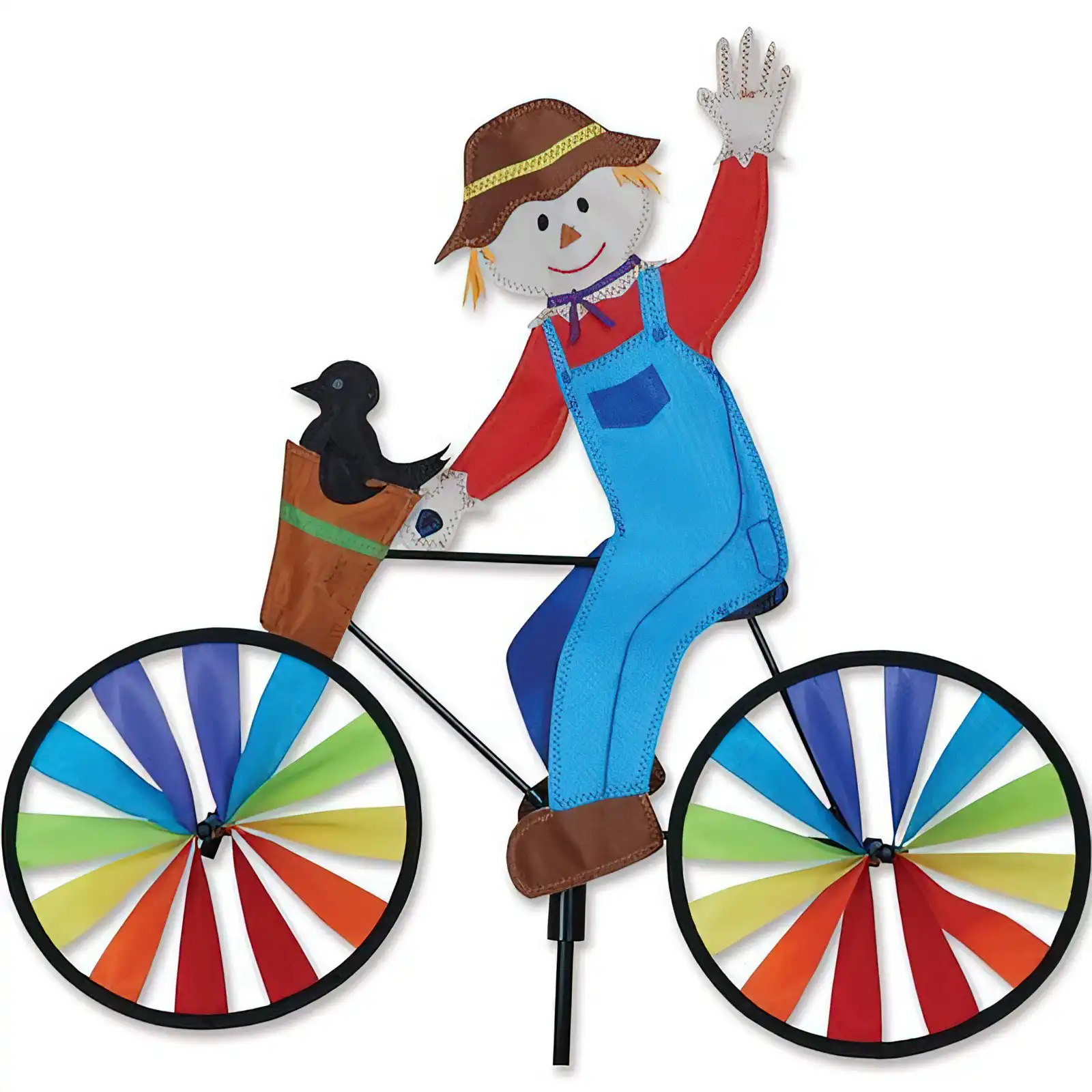 Windspiel stehend - Vogelscheuche auf Fahrrad Ø 18 cm 50 cm x 48 cm Vogelscheuche auf Fahrrad Ø 18 cm 50 cm x 48 cm Höhe 105 cm rainbow
