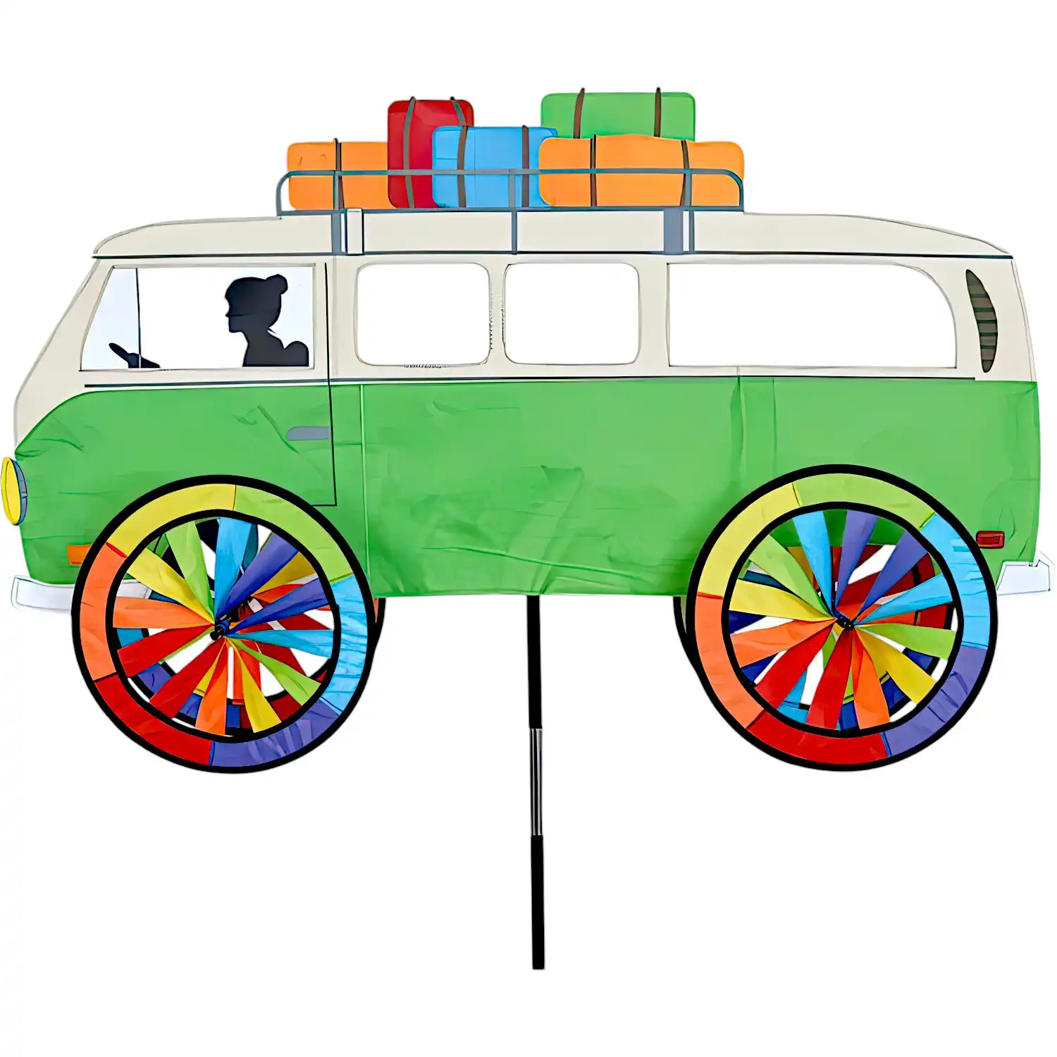 Windspiel stehend - VW Bus Ø 25 cm 91 cm x 45 cm grün/bunt