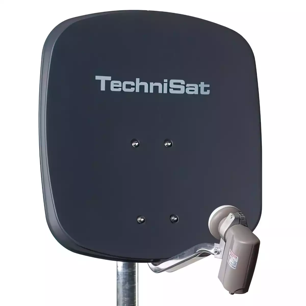 2 Teilnehmer Sat-Anlage - TechniSat DigiDish 45A + Twin-LNB   mit DUR-line Twin-LNB 2 Anschlüsse anthrazit 4K / 3D / HDTV ready inkl. Masthalterung