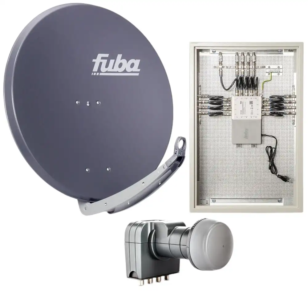 8 Teilnehmer Sat-Anlage mit Multischalterpanel - Fuba Kompettanlage DAP858A   Schüsselgröße: 85 cm 8 Anschlüsse anthrazit 4K / 3D / HDTV ready