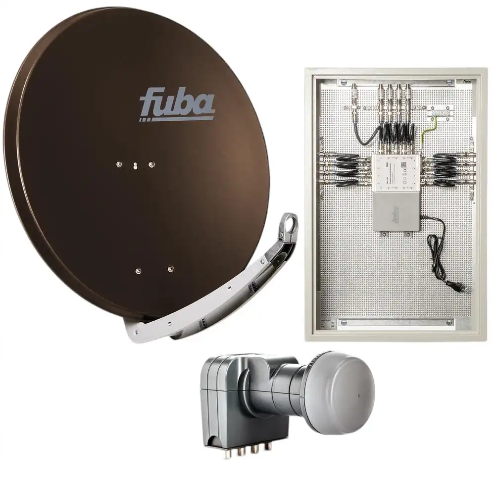 8 Teilnehmer Sat-Anlage mit Multischalterpanel - Fuba Kompettanlage DAP858B   Schüsselgröße: 85 cm 8 Anschlüsse braun 4K / 3D / HDTV ready