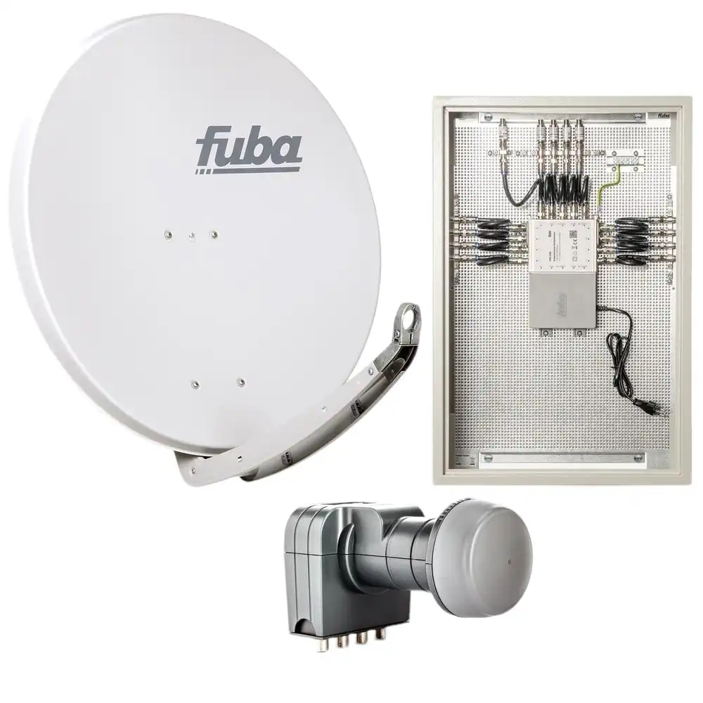 8 Teilnehmer Sat-Anlage mit Multischalterpanel - Fuba Kompettanlage DAP858G   Schüsselgröße: 85 cm 8 Anschlüsse hellgrau 4K / 3D / HDTV ready