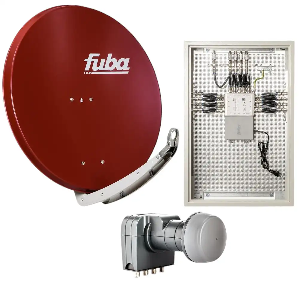 8 Teilnehmer Sat-Anlage mit Multischalterpanel - Fuba Kompettanlage DAP858R   Schüsselgröße: 85 cm 8 Anschlüsse ziegelrot 4K / 3D / HDTV ready