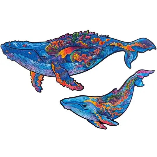 UNIDRAGON - Milky Whales - 2 to 1 (33 x 20 cm - Größe M) Holzpuzzle - 172 Teile