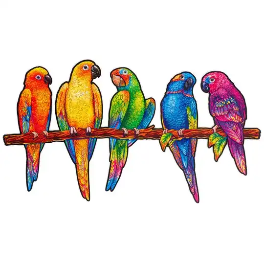 UNIDRAGON - Playful Parrots (24 x 33 cm - Größe M) Holzpuzzle - 185 Teile