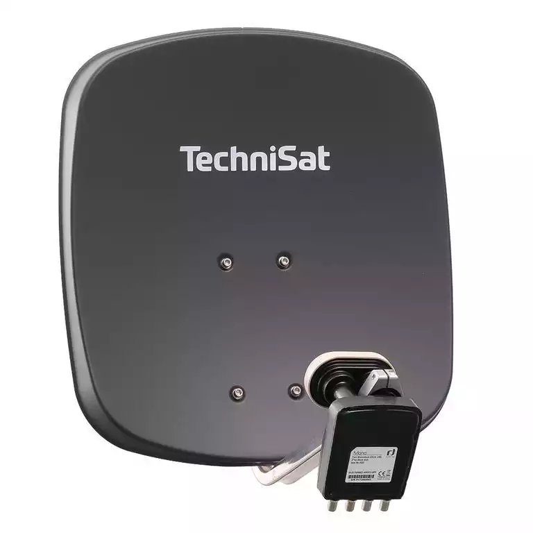 4 Teilnehmer Sat-Anlage Astra / Hotbird - TechniSat DigiDish 45A + MBQ   4 Anschlüsse anthrazit Inverto Quad Monoblock 4K / 3D / HDTV ready inkl. Masthalterung