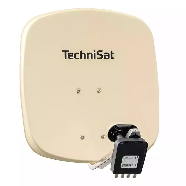 4 Teilnehmer Sat-Anlage Astra / Hotbird - TechniSat DigiDish 45B + MBQ   4 Anschlüsse beige Inverto Quad Monoblock 4K / 3D / HDTV ready inkl. Masthalterung