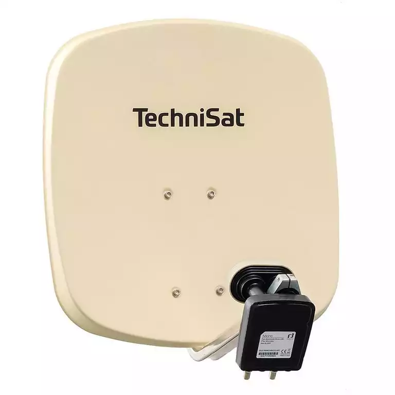 2 Teilnehmer Sat-Anlage Astra / Hotbird - TechniSat DigiDish 45B + MBT   2 Anschlüsse beige Inverto Twin Monoblock 4K / 3D / HDTV ready inkl. Masthalterung