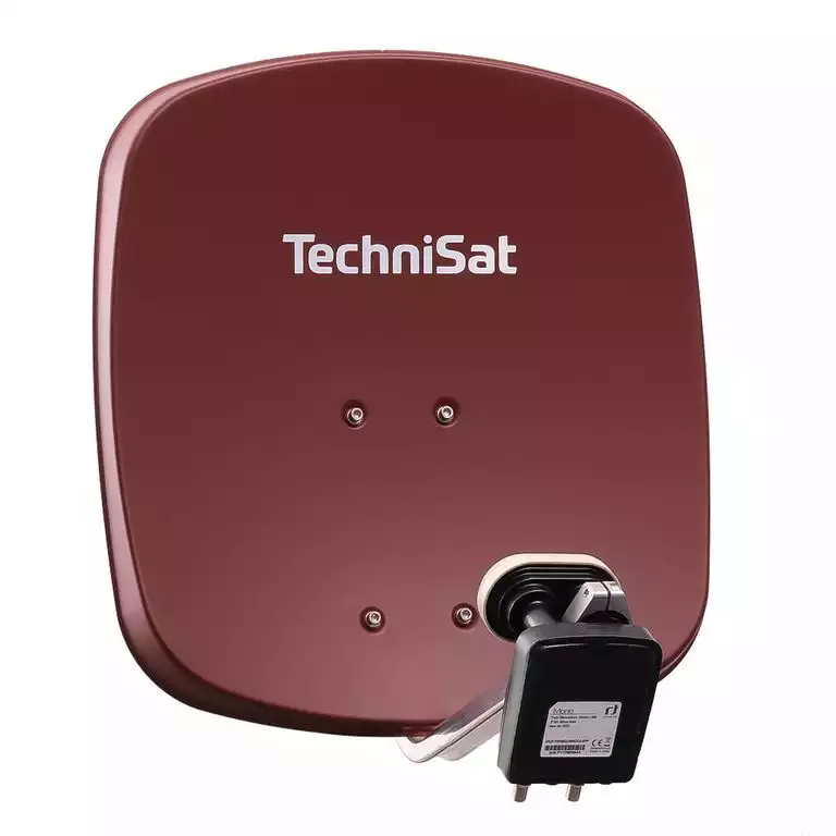 2 Teilnehmer Sat-Anlage Astra / Hotbird - TechniSat DigiDish 45R + MBT   2 Anschlüsse ziegelrot Inverto Twin Monoblock 4K / 3D / HDTV ready inkl. Masthalterung