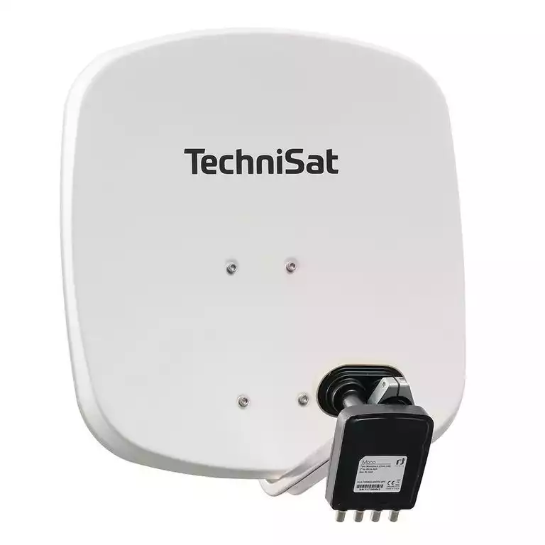 4 Teilnehmer Sat-Anlage Astra / Hotbird - TechniSat DigiDish 45W + MBQ   4 Anschlüsse weiß Inverto Quad Monoblock 4K / 3D / HDTV ready inkl. Masthalterung