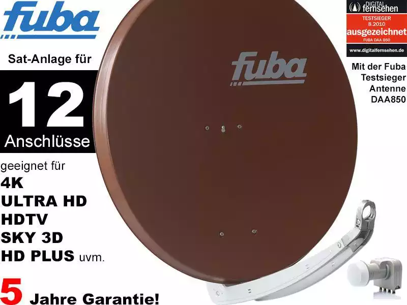 12 Teilnehmer Sat-Anlage - Fuba Profi85 HD12R   Schüsselgröße: 85 cm 12 Anschlüsse ziegelrot 4K / 3D / HDTV ready