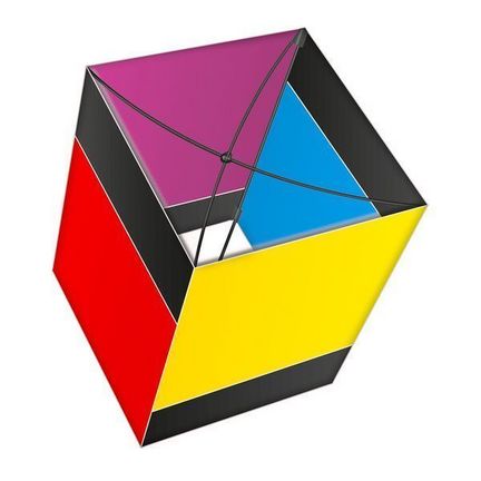 11111X-Kites Acro Box 3D-Einleiner-Drachen/Kinderdrachen (1-Leiner) rtf (flugfertig) 37 cm x 30 cm Polyestertuch Gfk-Gestänge schwarz/rainbow