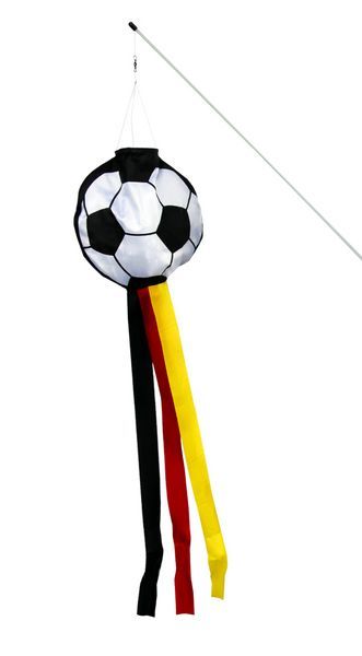 11111Elliot Fußball - fröhliche Windrabauken (Windsack/Windfänger) 16 cm x 14 cm x 60 cm schwarz/weiß/rot/gold