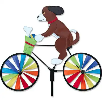 11111- stehendes Windspiel Hund auf Fahrrad Ø 18 cm 50 cm x 48 cm Höhe 105 cm rainbow