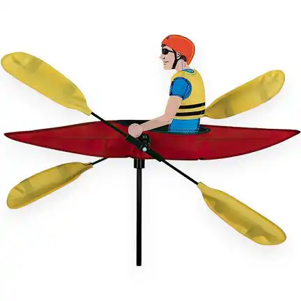 11111- stehendes Windspiel Kajakfahrer Ø 52 cm 50 x 21 cm rot/gelb 