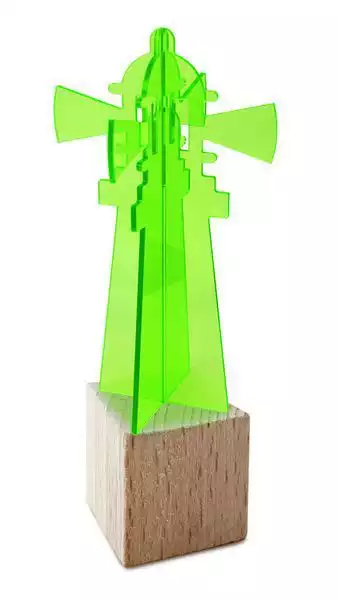11111Elliot Lichtzauber - Sonnenfänger 3D-Leuchtturm mini 5 cm stehend inkl. Holzsockel grün