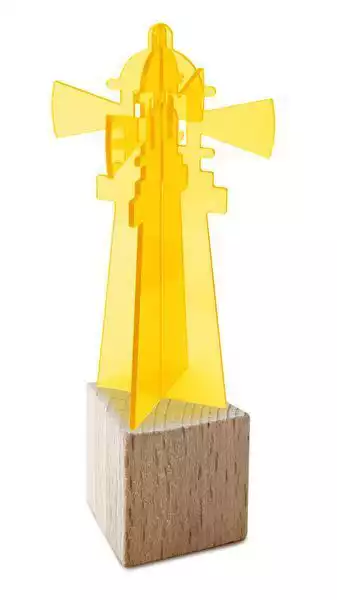 11111Elliot Lichtzauber - Sonnenfänger 3D-Leuchtturm midi 10 cm stehend inkl. Holzsockel orange