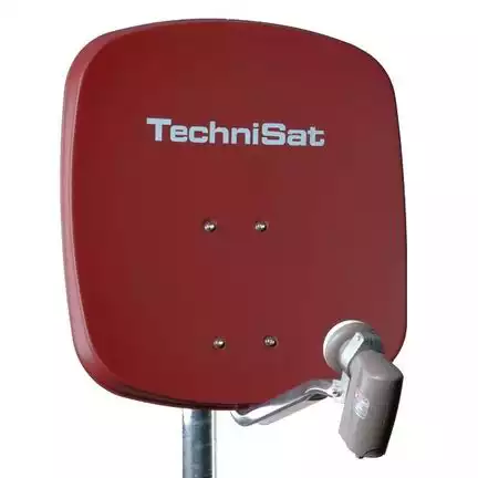 4 Teilnehmer Sat-Anlage - TechniSat DigiDish 45B +Ultra QUAD LNB   mit +Ultra Quad-LNB 4 Anschlüsse ziegelrot 4K / 3D / HDTV ready inkl. Masthalterung