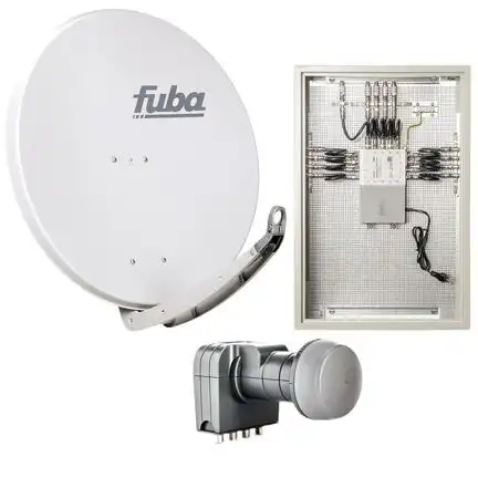8 Teilnehmer Sat-Anlage mit Multischalterpanel - Fuba Kompettanlage DAP858G   Schüsselgröße: 85 cm 8 Anschlüsse hellgrau 4K / 3D / HDTV ready
