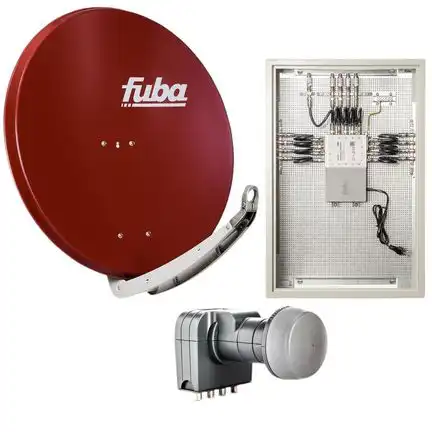 8 Teilnehmer Sat-Anlage mit Multischalterpanel - Fuba Kompettanlage DAP858R   Schüsselgröße: 85 cm 8 Anschlüsse ziegelrot 4K / 3D / HDTV ready