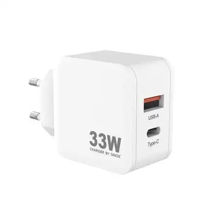 sinox Pro SXP 6033  USB-C / USB-A Schnellladegerät   33 Watt USB-C und USB-A Anschluss weiß
