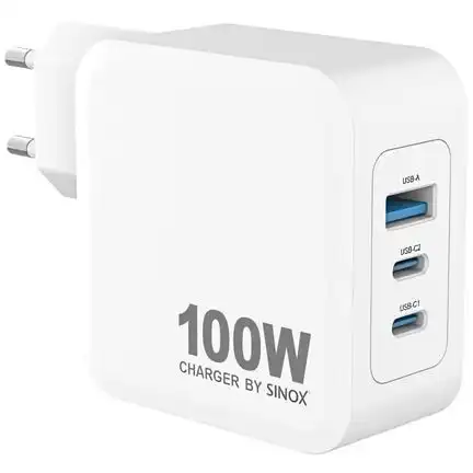 sinox Pro SXP 6100  2x USB-C / USB-A Schnellladegerät   100 Watt 2x USB-C und USB-A Anschluss weiß