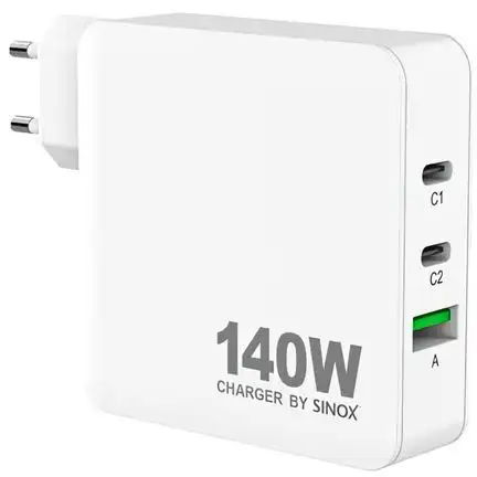 sinox Pro SXP 6140  2x USB-C / USB-A Schnellladegerät   140 Watt 2x USB-C und USB-A Anschluss weiß