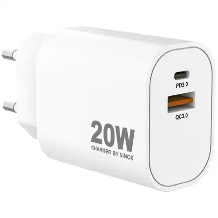 sinox Pro SXP 6022  USB-C / USB-A Schnellladegerät   20 Watt USB-C und USB-A Anschluss weiß