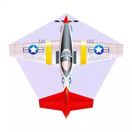11111X-Kites Mini Mylar Kites Flugzeug P51 - Einleiner-Drachen/Kinderdrachen (1-Leiner) rtf (flugfertig) 10 cm x 10 cm grau/silber