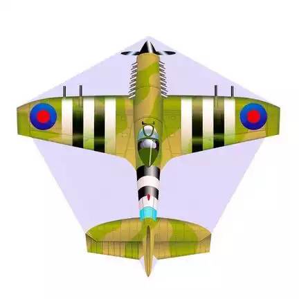 111115 Stück - X-Kites Mini Mylar Kites Flugzeug Spitfire - Einleiner-Drachen/Kinderdrachen (1-Leiner) rtf (flugfertig) 10 cm x 10 cm taupe