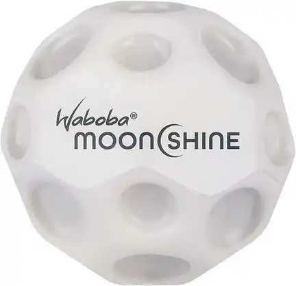 11111Waboba 3250609  Moon Ball – am Höchsten Springender Gummiball – Patentiertes Original-Design – Ballkrater Erzeugen beim Aufprall EIN knallendes Geräusch – Leicht Greifbar – Flummies für Kinder - 63mm MOONSHINE mit LED- leuchtet von innen