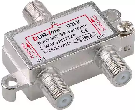 DUR-line SAT & BK-Verteiler - Class A - 2-Fach Splitter -,  voll geschirmt - Verteiler 2-fach Unicable & HD tauglich DUR-line D2FV - für Satelliten-Anlagen(DVB-S2) - BK - UKW Radio - DC-Durchlass - TV Antennen Fernseh Verteiler