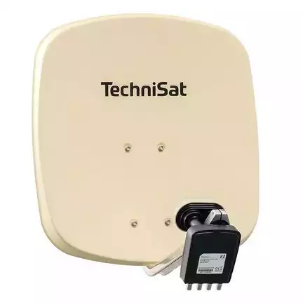 4 Teilnehmer Sat-Anlage Astra / Hotbird - TechniSat DigiDish 45B + MBQ   4 Anschlüsse beige Inverto Quad Monoblock 4K / 3D / HDTV ready inkl. Masthalterung