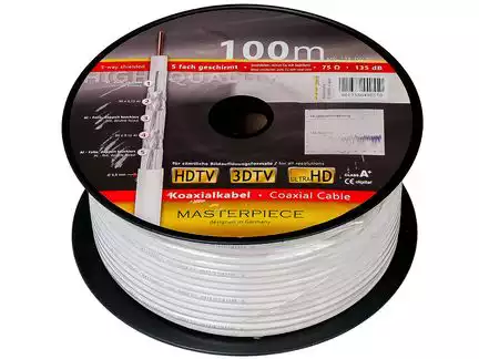 Antennenkabel - Transmedia KHC134-100R-M 6.8 mm 135 dB Meterware CCS weiß Sat Kabel HIGH Class A+