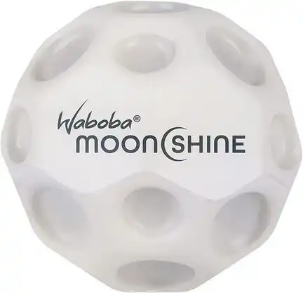 Waboba 3250609  Moon Ball – am Höchsten Springender Gummiball – Patentiertes Original-Design – Ballkrater Erzeugen beim Aufprall EIN knallendes Geräusch – Leicht Greifbar – Flummies für Kinder - 63mm MOONSHINE mit LED- leuchtet von innen